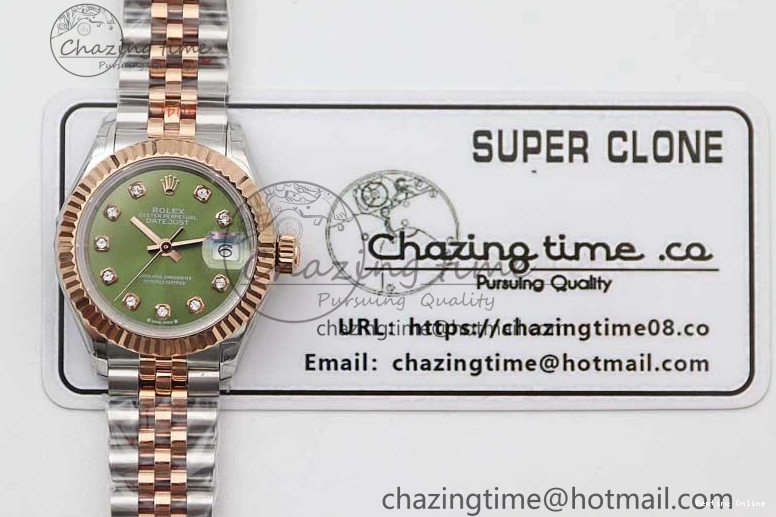 0511 Lady DateJust 28 SS RG TWF 1:1 Best Edition Green Dial Diamonds Markers on Jubilee Bracelet NH Trendsetting 2130